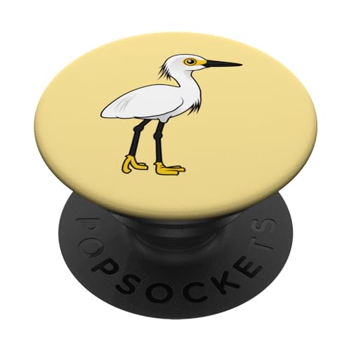 Cute Cartoon Snowy Egret Birdorable Heron Bird Species PopSockets Swappable PopGrip