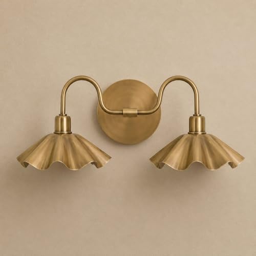 Double Arm Brass Wall Sconce, Mid Century Modern Fluted Light — 사진 2