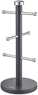 Tower T826102SLT 6 Cup Mug Tree with Stainless Steel Branches, Stoppers, Non-Scratch, Slate