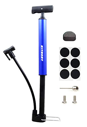 KITBEST Bike Pump, Bicycle Floor Pump with High Pressure, Portable Bike Tire Pump Ball Air Pump for Presta & Schrader Valves. (Included Glueless Puncture Repair Kit) - Blue