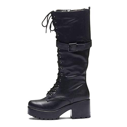 Onlineshoe Mujer Grueso Stompa Rodilla Alta Cordones Botas 39 EU Black PU Cover