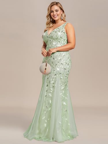 Image of Ever-Pretty Plus Sequin Formal Dresses Sleeveless V Neck Mermaid Ball Gowns Plus Size Prom Dress