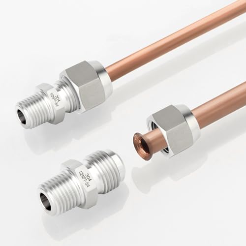 Image of TAISHER 5PCS Forging of 304 Stainless Steel Tube Flare Fittings, 3 /4 inch Male Flare x 1 /2 inch NPT Male, Half Union