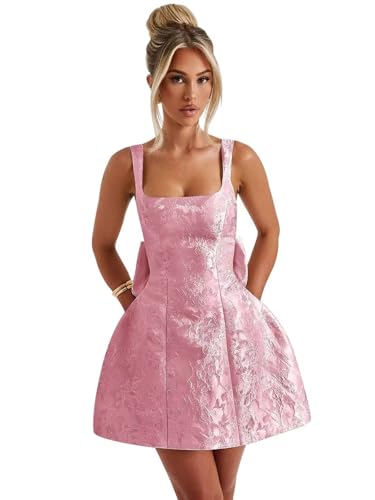 Short Satin Homecoming Dresses with Bow 2025 Square Neck Puffy Cocktail Party Dresses for Teens Women