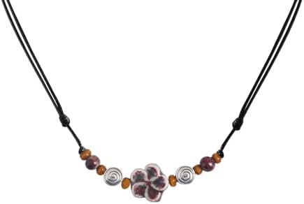 Ceramic Boho Necklace Beaded Bohemian Necklace Flower Floral Spir...