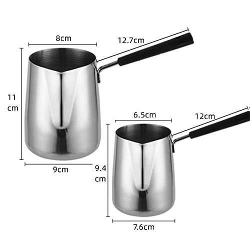 Dicunoy Set of 2 Milk Butter Warmer Pot, 350ml/650ml Turkish Coffee Pot with Cleaning Brush, Stovetop Chocolate Melting Pan - Image 2