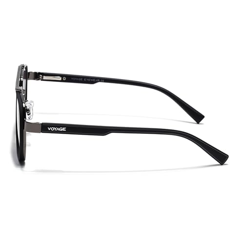 Image of Voyage Square UV Protected Sunglasses for Men & Women (Grey & Clear Lens | Grey & Black Frame - MG7581)