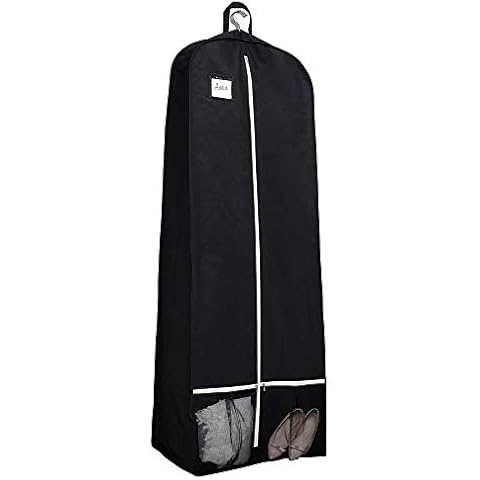 SLEEPING LAMB 72'' Bridal Wedding Gown Dress Garment Bag 15'' Gusseted Garment Cover Shoe Pockets Travel Garment Storage Bag for Prom, Evening Gowns, Black Cover