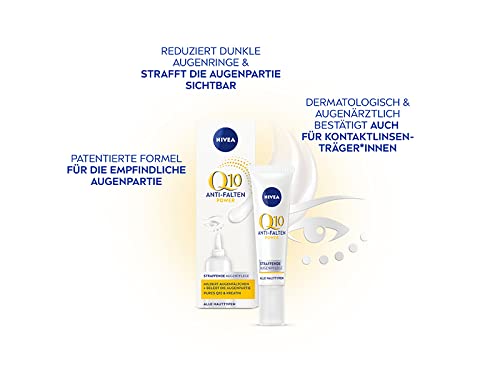 NIVEA Q10 Soin contour des yeux anti-rides et tonifiant (15 ml), crème pour les yeux contre les cernes, crème hydratante au Q10 et à la créatine pour la zone sensible du contour des yeux