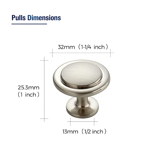 Joy Decor 10 Pack Kitchen Cabinet Knobs Solid Drawer Knobs Dresser Knobs 1-1/4 Inch Drawer Pulls Brushed Nickel Cabinet Hardware For Dresser Drawers #TOP1