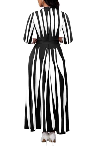 Image of FANDEE Maxi Dress for Women, Casual V Neck 3 /4 Sleeve Long Dresses with Pockets