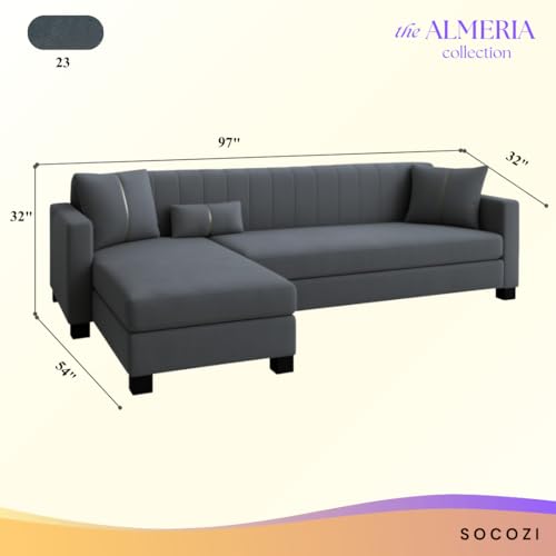 Image of SOCOZI Almeria 5 Seater LHS L Shape Sofa Set | Soft Velvet Suede Fabric | Modern Design | Plush Comfort Cushions for Living Room (Dark Grey)