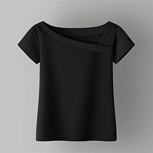 OUBALA T-Shirt Doux Femmes T-Shirt Skew Collier à Manches Courtes Vêtements pour Femmes Toutes Les t-Shirts féminines (Color : Black, Size : X-Large) Cover