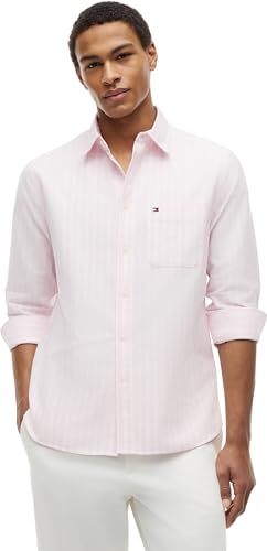 Image of Tommy Hilfiger Men's Heritage Oxford Seasonal STP MW0MW43308 L/S Shirt, Pink (Rose Petal/Stripe), XXL
