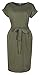 PALINDA Women's Striped Elegant Short Sleeve Wear to Work Casual Pencil Dress with Belt (S, Army Green1)