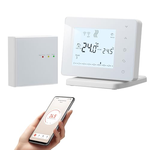 Beok Thermostat sans Fil avec Récepteur,Tuya Thermostat Connecté WiFi,Thermostats Intelligent pour Chaudière,Programmable Compatible avec Alexa et Google Home...