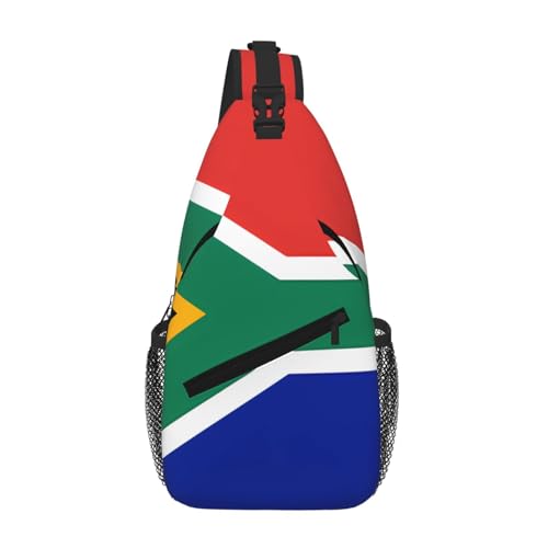 MROWYC South Africa Flag Crossbody Sling Bag, One Size, Black, Unisex, Adult, Polyester, 350 Cubic Inches, Abrasion Resistant, Adjustable Strap