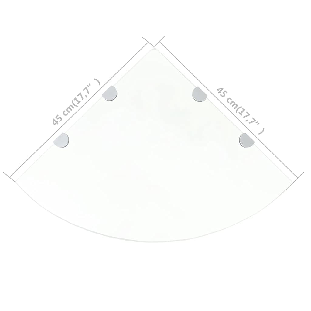 FIRBNUS Estantería de esquina de 45 x 45 x 0,8 cm con soportes cromados, estante de cristal para baño, estante de cristal flotante para salón, baño, estante de pared, cristal templado, transparente