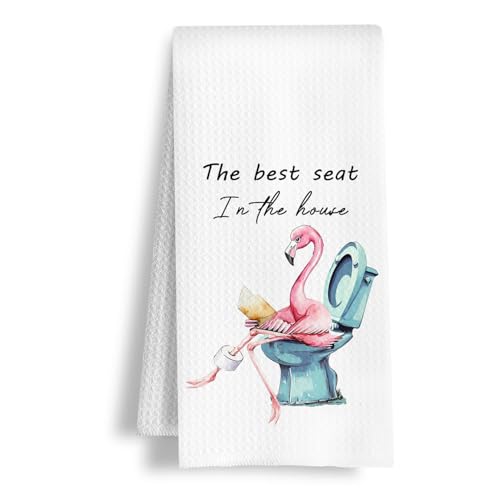 HSIASHENG Funny Pink Flamingo Bathroom Hand Towels, Flamingo Bathroom Decor, Best Seat in the House Tropical Bird Decorative Hand Towel for Bath Room Washroom Restroom Toilet, 16x24 Inch