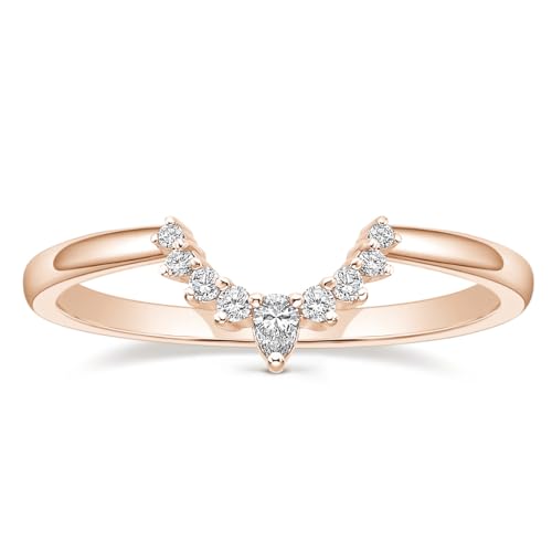 Mameloly CZ Wedding Bands for Women Curved Dainty Rose Gold Plated V Shaped Cubic Zirconia Stackable Engagement Rings for Her Size 4.5 by Mameloly - Used condition - US$12.87