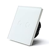 BSEED Touch Lichtschalter 2 Fach 1 Weg Wandschalter Unterputz Lichtschalter mit Glasrahmen 86mm Lichtschalter Weiß 500W(Nicht Smart Schalter)
