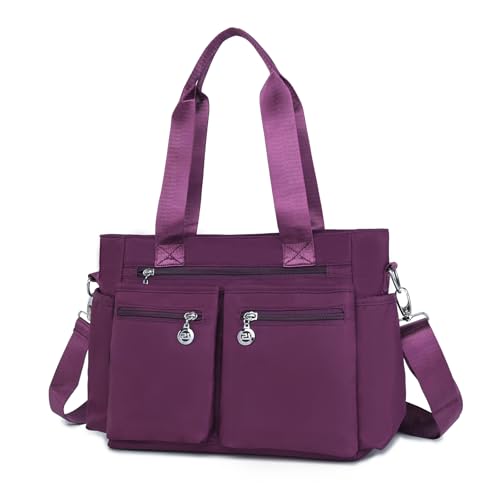 Image of Nylon Tote Bag for Women, Multi Pockets Crossbody Purse for Work Travel, Waterproof Shoulder Bag with Zipper