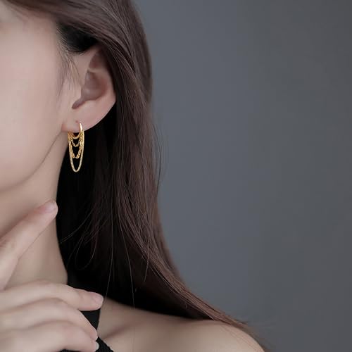 Reffeer Solid 925 Sterling Silver Chain Drop Earrings Hoop for Women Teens Hoop Earrings Tassel Chain Huggie Dangle Earrings3