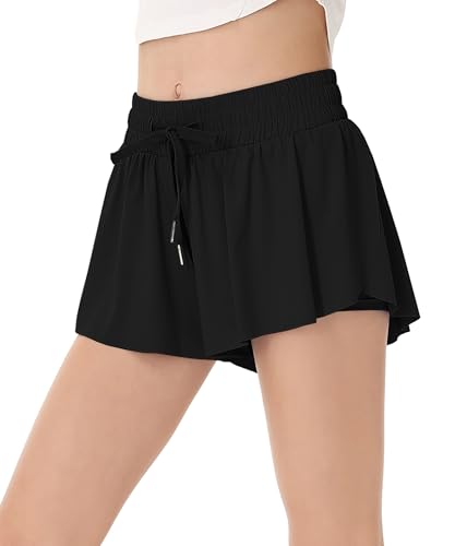 Girls Flowy Shorts Butterfly Shorts for Girls Teen with Spandex Liner 2-in-1 for Running,Gym,Athletic,Sports