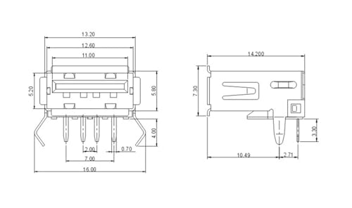 Conector hembra tipo A G54 de 4 pines y 90 grados para placas electrónicas, 100 unidades 5