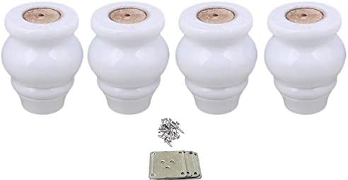 4PCS Wooden Round Furniture Bun Feet 3.54" Tall Replacement Solid White Wood Furniture Legs Dresser Legs Sofa Cabinet Couch Replacement Legs