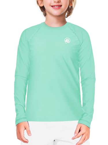 Image of AOBUTE Unisex Kids Rash Guard Long Sleeve SPF 50+ Sun Shirt UV Protection Swim Shirts 3-12 Years