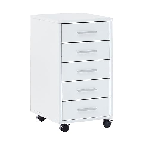 Finebuy Rollcontainer 33 x 63 x 38 cm Holz Schubladenschrank Schreibtisch, Büro Schrank mit 5 Schubladen, Container Rollschrank klein Standcontainer schmal, Schreibtischcontainer mit Rollen