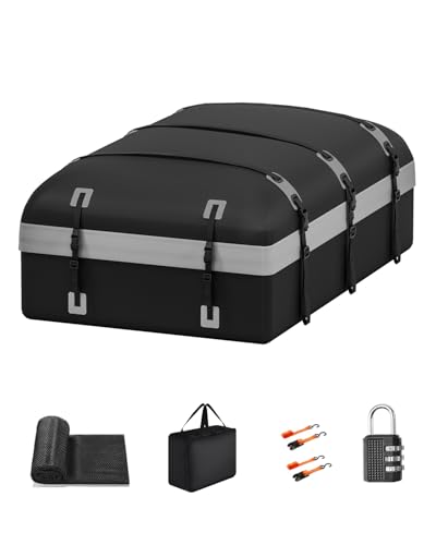 Car Rooftop Cargo Carrier Bag, 30 Cubic Feet Soft-Shell Luggage Bag Waterproof Car Roof, Include Reinforced Straps, Door Hooks, Anti-Slip Mat, Luggage Lock(Grey-B)