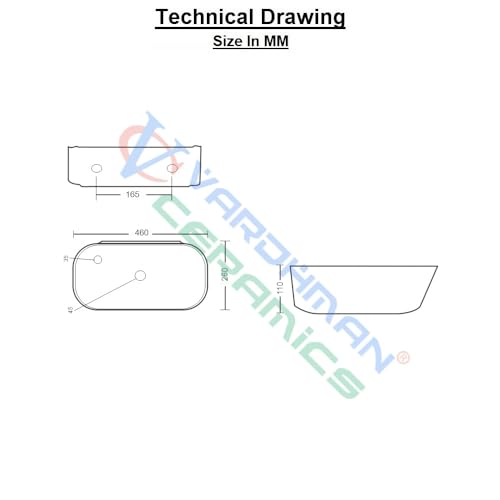 Image of Wash Basin Wall Hung Mounted cum Table Top Glossy Finish White Sink for Bathroom 18 x 10 x 4.5 Inch
