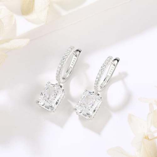 Sterling Silver Diamond Earrings for Women Radiant Princess cut Lab Simulation Diamond 5A Cubic Zirconia Hoop Earrings Jewelry Gift for Her Birthday Christmas3