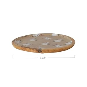 Creative Co-Op Round Enameled Mango Wood Tray with Snowman Pattern, Multicolor Creative Co Op Round Enameled Mango Wood Tray with Snowman Pattern Multicolor