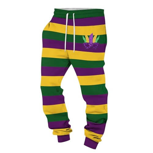 Elastic Waist Pants for Men Color Block Mardi Gras Print Exercise Pants Comfy Relaxed Fit Joggers Sweatpants3