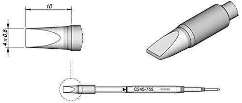 JBC Lötspitze Serie C245 Meißelform, C245755/4,0 x 0,8 mm, gerade, High Thermal C245755 (Lötkartusche 2045 2245 Loetkartusche Loetspitze Lötpatrone Loetpatrone Meißelspitze C245 bleifrei)