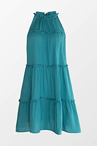 Cupshe Women's Midi Dress High Neck Halter Ruffle Tiers Sleeveless Cover Up, L Teal #TOP4