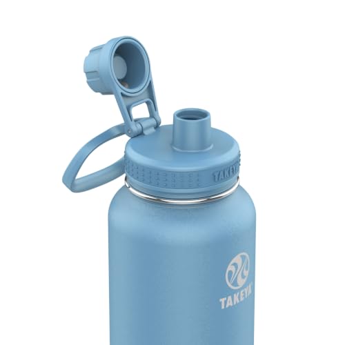 Image of Takeya Actives Stainless Steel Water Bottle, Insulated Spout Lid, Keeps Drinks Cold 24 Hrs, Leakproof, Durable, Dishwasher Safe, Ideal for Gym, Travel, Fits Most Cup Holders, 40 oz /Bluestone