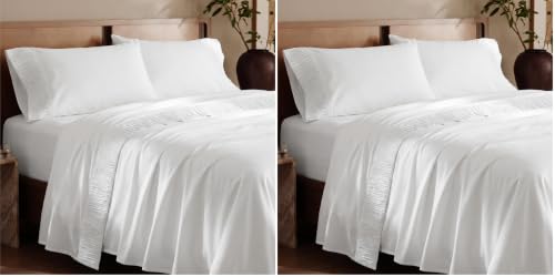 Image of Bedsure Queen Sheet Set - 4 Pieces Soft Queen Size Sheets - Breathable & Cooling - Hotel Luxury - Easy Care Polyester Microfiber Bedding for Women, Men, Bright White (Pack of 2)
