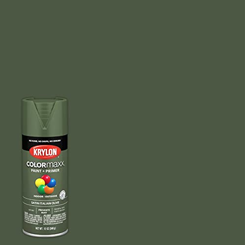 Image of Krylon K05566007 COLORmaxx Spray Paint and Primer for Indoor /Outdoor Use, Satin Italian Olive Green 12 Ounce (Pack of 1)
