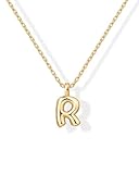 PAVOI 14K Yellow Gold Plated Bubble Initial Letter Pendant Necklace for Women - Chunky Alphabet Necklace Letter R