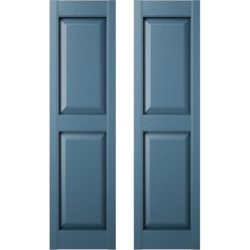 Builders Edge 14.75 in. W x 75 in. H Builders Edge, Standard Two Equal Panels, Raised Panel Shutters, Includes Matching Installation Spikes (Per Pair), 036 - Classic Blue