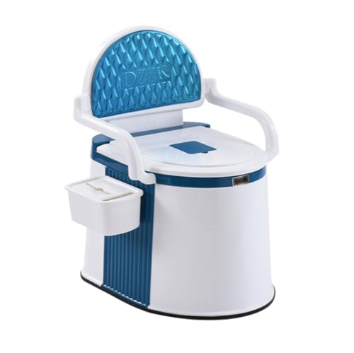 ポータブルトイレ、トイレットペーパートイレ、洗えるバスケットとトイレットペーパーホルダー付き、 携帯トイレ 災害用 防災トイレ 屋外屋内可動トイレ、妊婦高齢者および身体障害者用 (ブルー両用バケツ+手すり+皮+滑り止め)