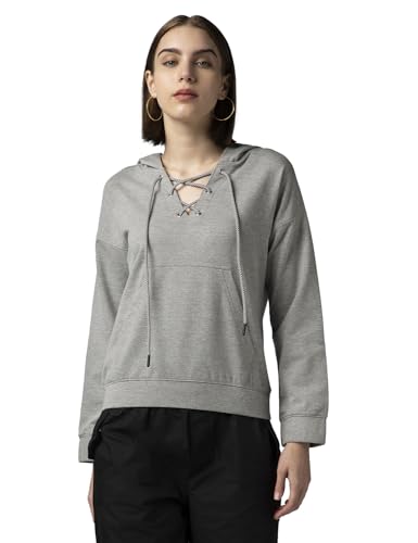 FYLTR Women's Drop Shoulder Hoodie with Lace Up Neck Detailing & Contrast Drawcord