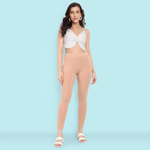 Image of ONE SKY Women Full Length Leggings | Cotton Modal Spandex Blend | High Waist Stretchable & Bio-Washed Fabric | Colour-Lock Technology | Comfortable Leggings for Women