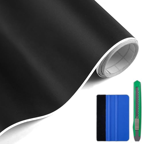 Arespark Matte Black Vinyl Wrap, Car Wrap Film Vinyl Roll Self Adhesive Film Black Sticker for Automotives Motos Interior Exterior(1ft x 10ft with Tool Kit)