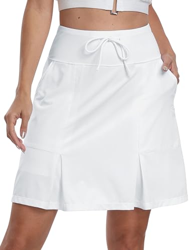MoFiz Tennisrock Damen Hohe Taille Tennis Skort Damen mit Hose drunterStretch Golfrock Sportrock Outdoorrock Knielang Sportrock Weiß S