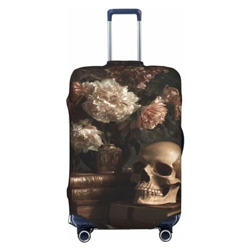 Skull And Old Books Flowers Elastic Travel Luggage Covers Dustproof Scratch-Resistant Suitcase Protector Fit 22-24 Inch